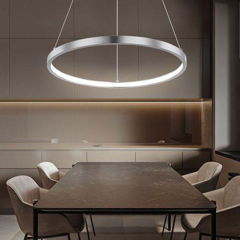 Globo – Suspension LED ronde argent mat 38,5x120 cm – 1x LED 19W 900Lm blanc chaud – Éclairage moderne pour salon et salle à manger (1/5)