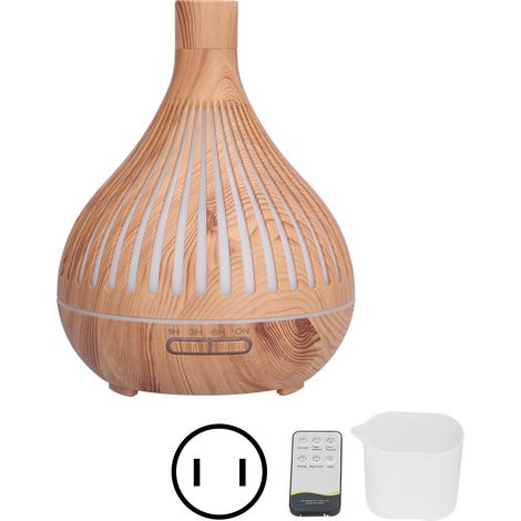 Humidificateur 400ml en grain de bois, diffuseur d'aromathérapie LED coloré creux électrique avec télécommande, prise US (1/5)
