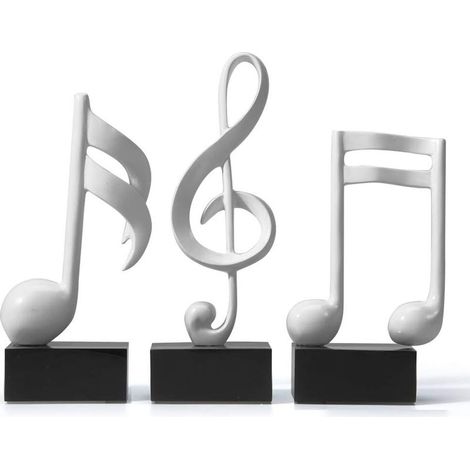 Ensemble de 3 figurines décoratives en forme de notes de musique, art musical moderne, idéal comme cadeau de Noël, d'un pianiste ou d'un anniversaire, en résine blanche (1/5)