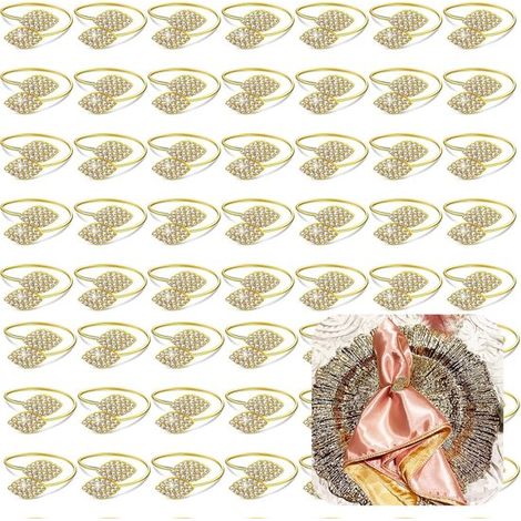 Packung mit 100 eleganten glitzernden Serviettenringen in Metallic-Gold mit Strassblättern Einzeln verpackt ideal als Serviettendekoration für