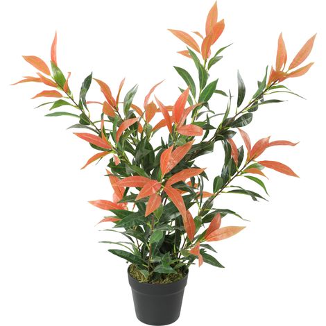 Photinia artificielle 90cm 300 feuilles branches ajustables rouge verte 45x45x90cm