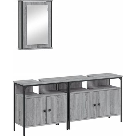 Maison Exclusive - 3-tlg. Badmöbel-Set Grau Sonoma Holzwerkstoff