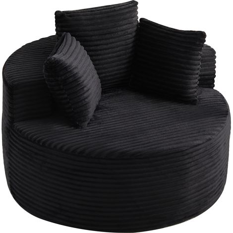 Sillón individual redondo de 110 cm en pana negra con 3 cojines y diseño minimalista (1/5)