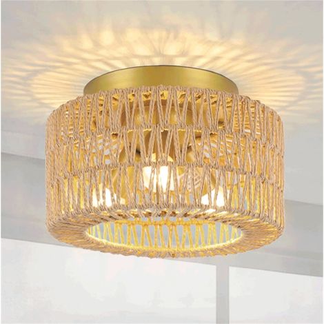 Plafonnier en rotin (3 lumières, ampoule LED incluse), plafonnier bohème tissé à la main, lustre en rotin pour couloir, cuisine, maison de campagne (1/5)