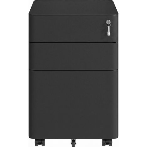 Caisson de Bureau à 3 Tiroirs Casier Verrouillable Préassemblé, 50 x 39 x 59 cm, Noir (1/5)