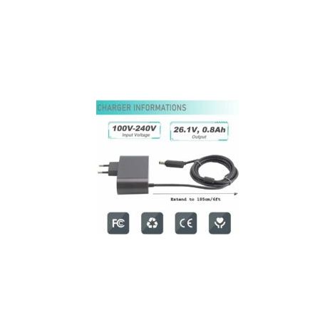 Remitery – Cargador rápido para aspiradoras Dyson V6, V7 y V8 – Compatible con los modelos SV03 a SV11 – Entrada 110-240V, Salida 21.6V 0.8A-Crezuo