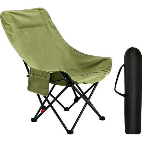 Chaise de camping à dossier haut - Pliable - Avec dossier réglable en 4 positions jusqu'à 135° - Charge maximale : 150 kg - Légère - Avec poche latérale - Pour jardin, balcon et extérieur - Vert (1/5)