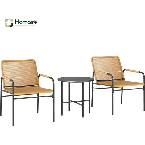 HOMAIRE Bistroset Rattan 3 pièces avec 2 chaises de jardin, table basse, mobilier de balcon pour jardin et terrasse, acier, jaune