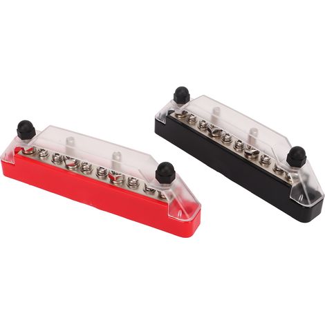 paire de blocs de distribution électrique à 10 bornes 48 V 150 A avec goujons M6 et vis M4 pour voiture ou bateau. Comprend 4 goujons M6 et 6 vis M4. (1/5)