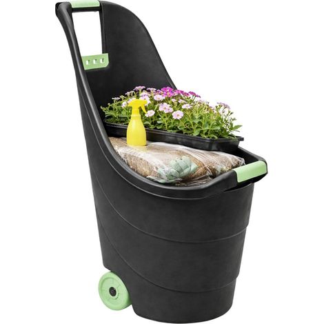 Chariot de jardin 62L 2 roues - Transport Bois, Terreau, Plantes Trolley Plastique robuste recyclé Noir KZ GARDEN (1/5)