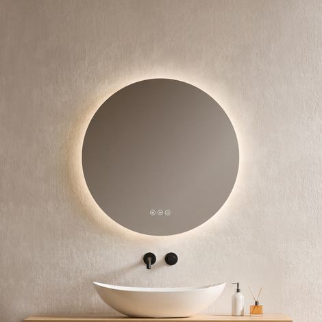 EMKE LED Badspiegel 60cm Rund Wandspiegel mit Antibeschlag Dimmbar 3 Lichtfarben Touch Schalter Rahmenlos