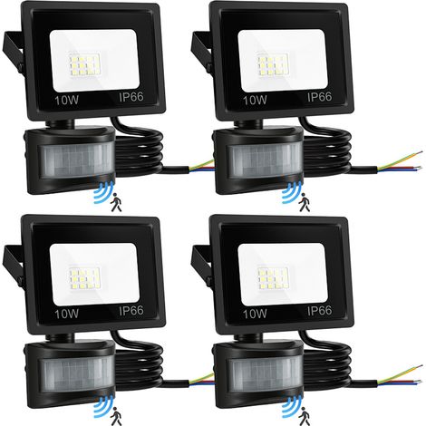 TolleTour Projecteur LED Extérieur 4X 10W avec Détecteur de Mouvement, Lampe IP65 Blanc Froid pour Jardin et Terrasse (1/5)