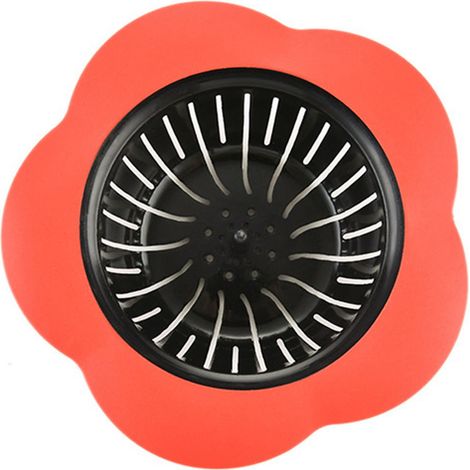 Filtre de siphon de sol en plastique TPR en forme de fleur, bouchon d'évier, accessoire de maison original, rouge (1/5)