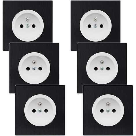 6 prises 2P+T blanc glossy DOM + 6 plaques simples métallisé anthracite (1/5)