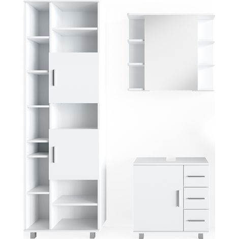 Set mobili bagno Ilias, Bianco, 3 pezzi, con base 60 cm, Vicco
