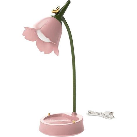 Lampe de table LED mignonne à fleur rose, tactile et rechargeable, veilleuse idéale pour lire en chambre. (1/5)