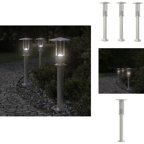 Lampadaires d'extérieur 3 pcs argenté 60 cm acier inoxydable - Lampadaire Exterieur - Éclairage Extérieur - Luminaire Extérieur - Lampe Sol Extérieur - Luminaire Inox (1/5)