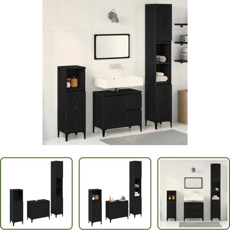 vidaXL Bois d'ingénierie -  Ensemble de mobilier de salle de bain 3 pcs Chêne noir (1/5)