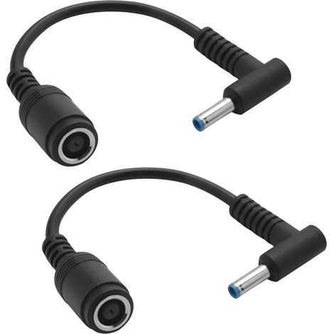 Lot de 2 Câbles Adaptateurs d'Alimentation pour Ordinateur Portable 7,4 mm x 5 mm Femelle Vers 4,5 mm x 3 mm Mâle Coudé pour Envy/Elitebook/Probook/Stream/Spectre/Pavilion (1/5)