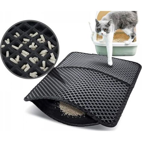 Tapis Litière Chat Double Couche Pliable 50x70cm, Non Toxique EVA avec 12mm Grand Trou en Forme de Diamant, Tapis de Toilette Chat Imperméable Antidérapant, Facile à Nettoyer (1/5)