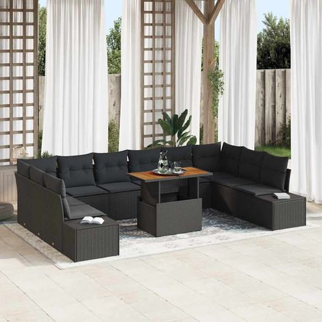 Conjunto de sofá de jardín 11 pcs Negro Poliratán vidaXL (1/5)