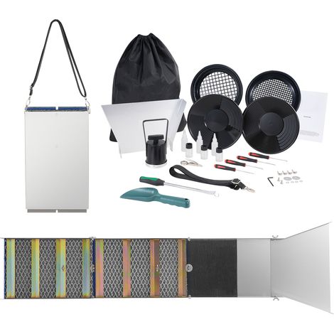 Mophorn Lavado de Oro Portátil, 23 Piezas, Rampa de Lavado de Oro de 127 cm, Aluminio Resistente con Marco, Tamiz, Pipetas, Pala y Bolsa de Transporte para Minero, Buscador de Oro, Ríos de Jardín (1/5)