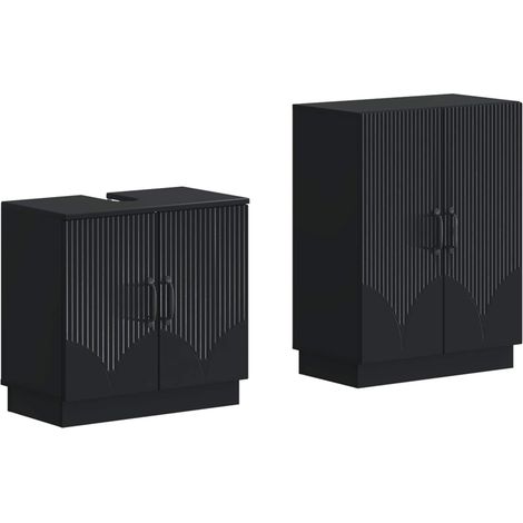 Ensemble Meuble de Salle de Bain 2 Pièces Rangement sous Vasque Bois d'Ingénierie Noir (1/5)