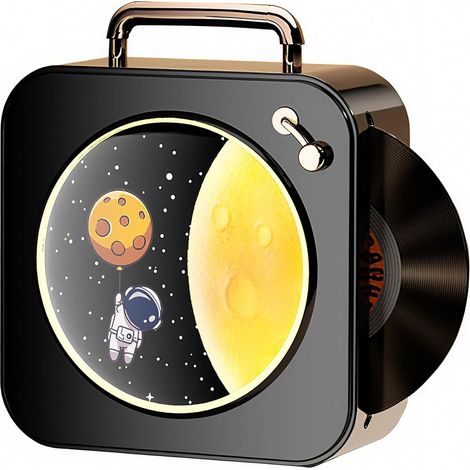 JSSEVN - Sonido de luz estelar con melodía cósmica, temática espacial, luces LED, Bluetooth, estilo vinilo retro + reproducción por Bluetooth/unidad USB/tarjeta TF, batería de larga duración. (1/5)