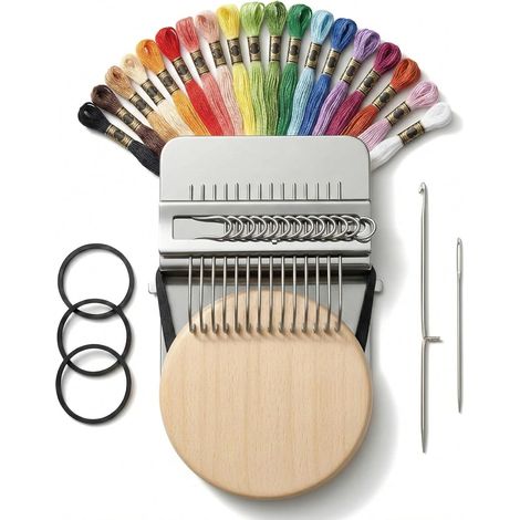 Kit de tissage de patch tricoté avec 50 fils de couleurs - Darning Loom (14 crochets) Speedweve Type Outil de tissage, Mini machine de réparation portable (1/5)
