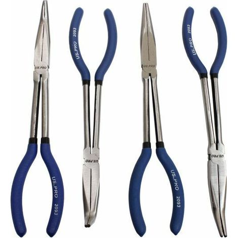 US PRO 4pc 285mm Long Reach Nose Pliers 11 Straight Bent Angled Plier Set 2093