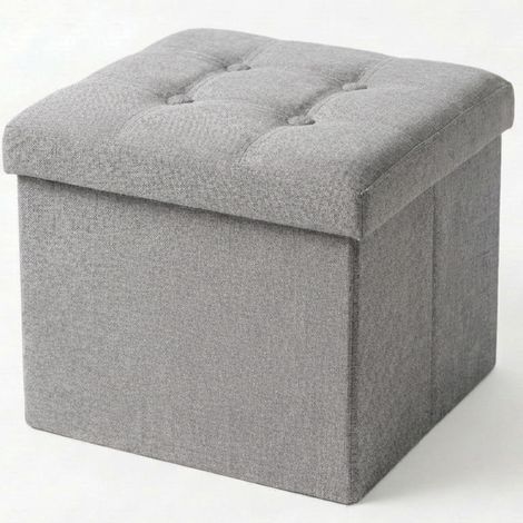 Pouf Rangement Pliable avec Couvercle en Tissu 38x38x38 cm – Coffre de Rangement, Banc Multifonction, Repose Pied Salon, Coiffeuse (Gris Clair) (1/5)