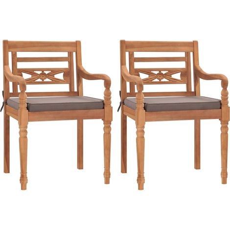 Batavia-Stühle 2 Stk. mit Dunkelgrauen Kissen Massivholz Teak (1/5)