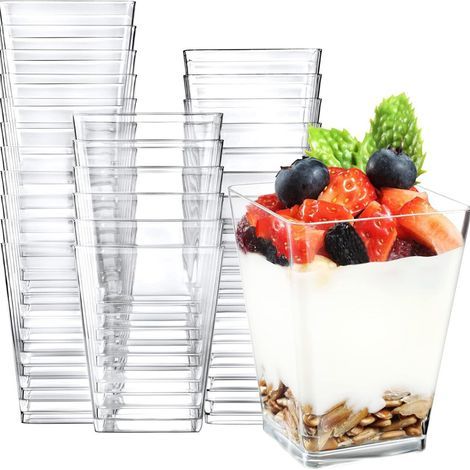 Dessertbecher, 50er-Set Dessertbecher mit Löffeln, 160 ml wiederverwendbare Kunststoffbecher, transparente Vorspeisenbecher (1/5)