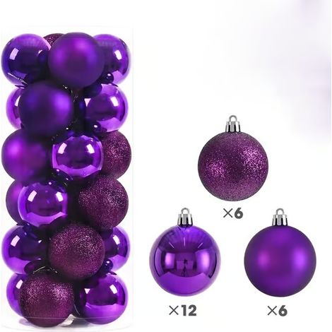 24 boules de Noël de 3/4/6 cm, grandes boules décoratives pour sapin de Noël, pour les fêtes de fin d'année 2025, cadeaux et accessoires de Noël, violet, 6 cm (1/5)