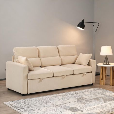 Canapé convertible beige en polyester acier 205 x 135 x 76 cm (1/5)