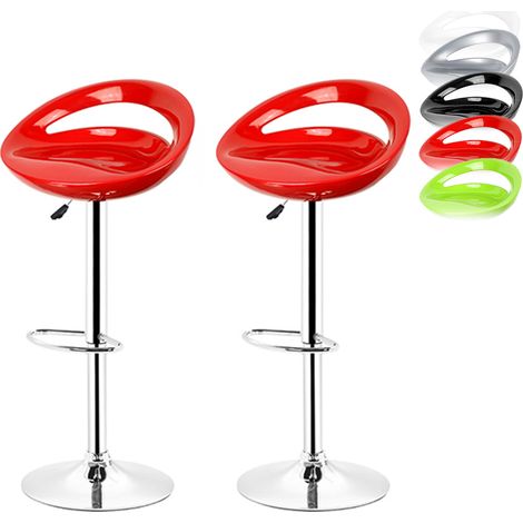 Skecten Juego de 2 Taburetes de Bar de Plástico / Silla Altura Ajustable Giratoria para Bar Cocina / Rojo (1/5)