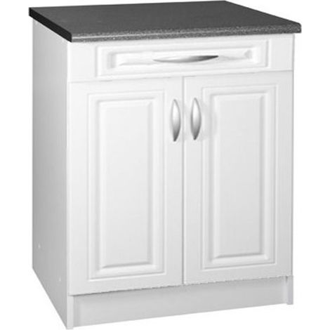 Tendencio – Meuble bas de cuisine 80 cm – 2 portes – 1 tiroir – Étagère – Mélaminé blanc – Pour espaces optimisés