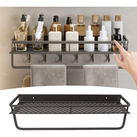 Étagère de rangement murale pour salle de bain, WC, lavabo, douche, gel douche, plateau gris anthracite de 50 cm de long avec tige (1/5)