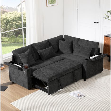 Canapé d'angle convertible 206,5x141x86 cm chenille gris foncé, rangement pour salon – MEUBLIV (1/5)