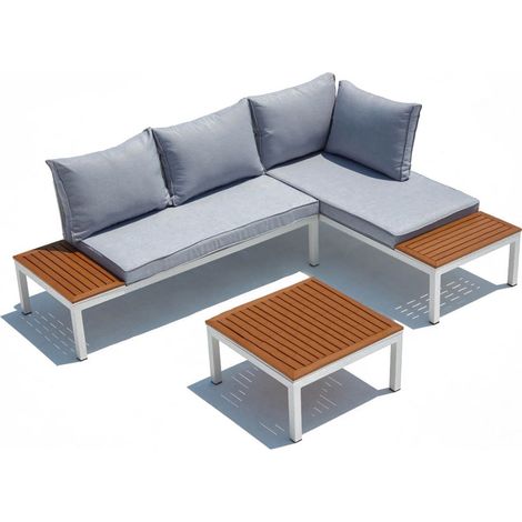 Gartenmöbelset 4 Plätze aus Aluminium und weißem und grauem Stahl LOLEA