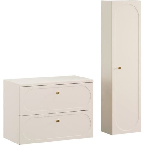 Set TORNADO beige: mobile sotto lavabo 80cm + piano per lavabo + colonna di stoccaggio