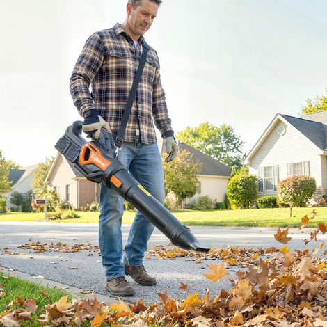 Souffleur de Feuilles sans Fil avec Moteur Brushless 900W Batterie 36v (2x4.0Ah) Puissant 15.2 m³/min Orange et Noir