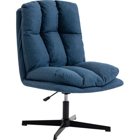 Fauteuil lounge pivotant à 360°, réglable en hauteur, large assise revêtue de lin, piètement en métal bleu foncé (1/5)