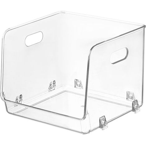 Organisateur de bureau en acrylique transparent empilable, boîte de rangement pour maquillage, papeterie, cosmétiques et en-cas, pour chambre ou salle de bain. (1/4)