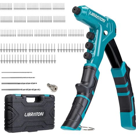 Pince à Riveter, Riveteuse Manuelle, Pince Rivet Aveugle, Pistolet à Rivet Pop avec 4 Types de Perceuses HSS et 200 Pièces Rivets 2,4mm 3,2mm 4mm 4,8mm (1/5)