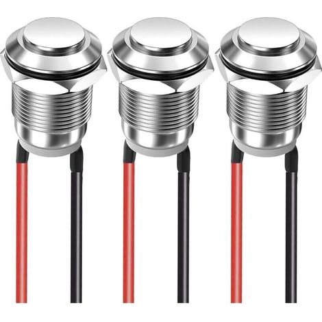 Satz mit 3 Momenttastern 12 mm 2 A 12 V/24 V/125 V/250 V, wasserdicht, Edelstahl, Ein/Aus, mit Gewinde (Kopf nach oben)
