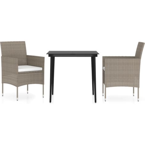 Ensemble à manger de jardin avec coussins 3 pcs,Salon de jardin Beige et noir CFW80260 (1/5)