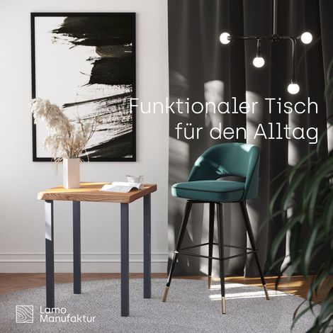 LAMO Manufaktur Table haute de bar ou bistrot, table è manger pour le salon 60x60x76 cm (long. x larg. x haut.), Classic, Frène Rustique / Anthracite, LBB-01-A-003-7016Cl