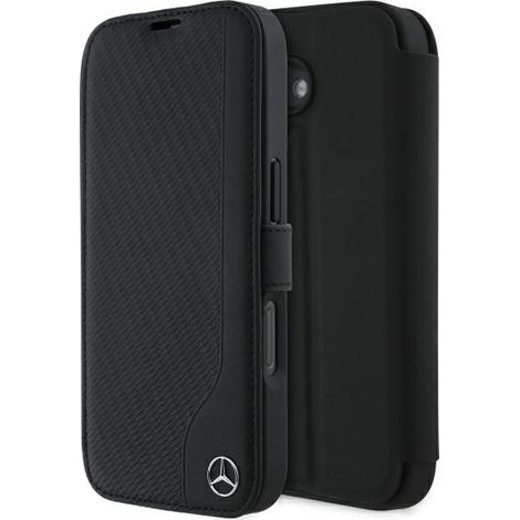 Funda tipo libro para iPhone 16 Mercedes de piel sintética imitación madera negra (1/5)