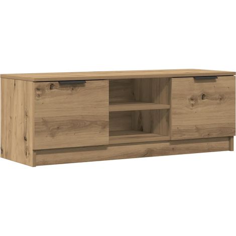 Mueble TV con espacio de almacenamiento moderno y estable 102 x 35 x 36 cm de madera contrachapada roble artesanal 020050953 (1/5)